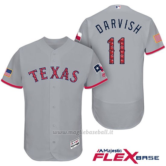Maglia Baseball Uomo Texas Rangers 2017 Estrellas y Rayas Yu Darvish Grigio Flex Base